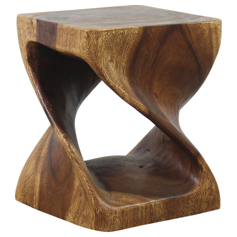 Original Wood Twist Stool Accent Table 10 in SQ x 12 in High Walnut Oil