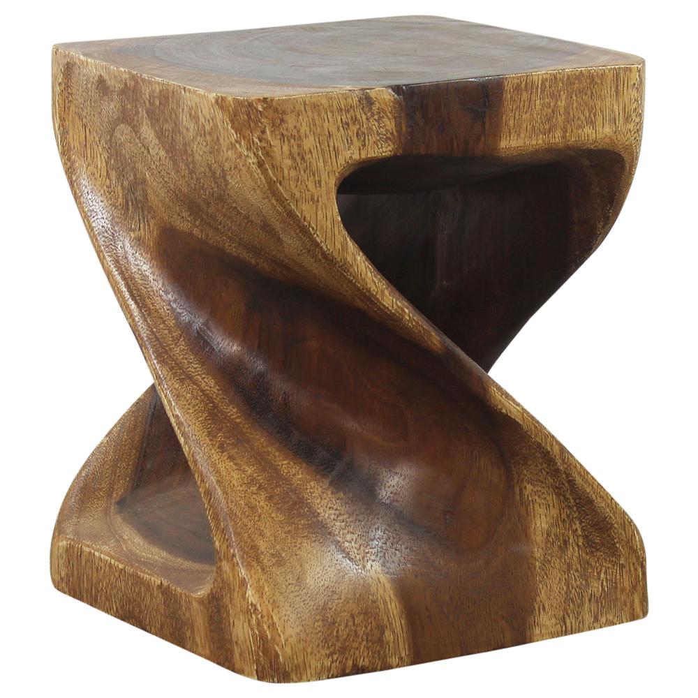 Original Wood Twist Stool Accent Table 10 in SQ x 12 in High Walnut Oil