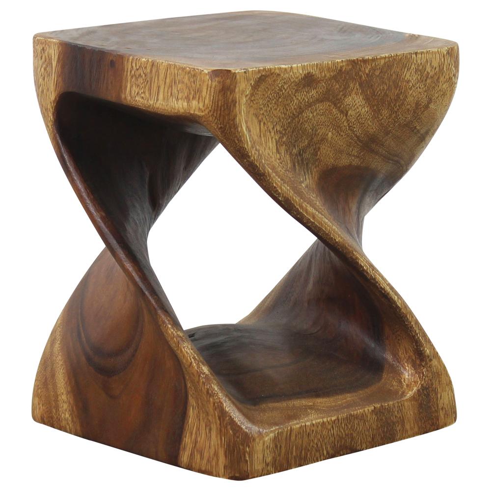 Original Wood Twist Stool Accent Table 10 in SQ x 12 in High Walnut Oil