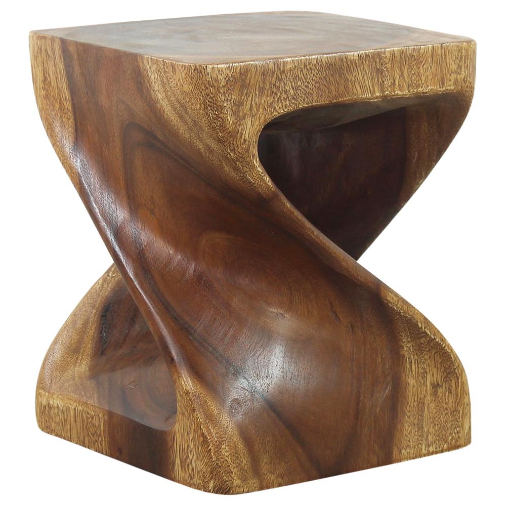 Original Wood Twist Stool Accent Table 10 in SQ x 12 in High Walnut Oil