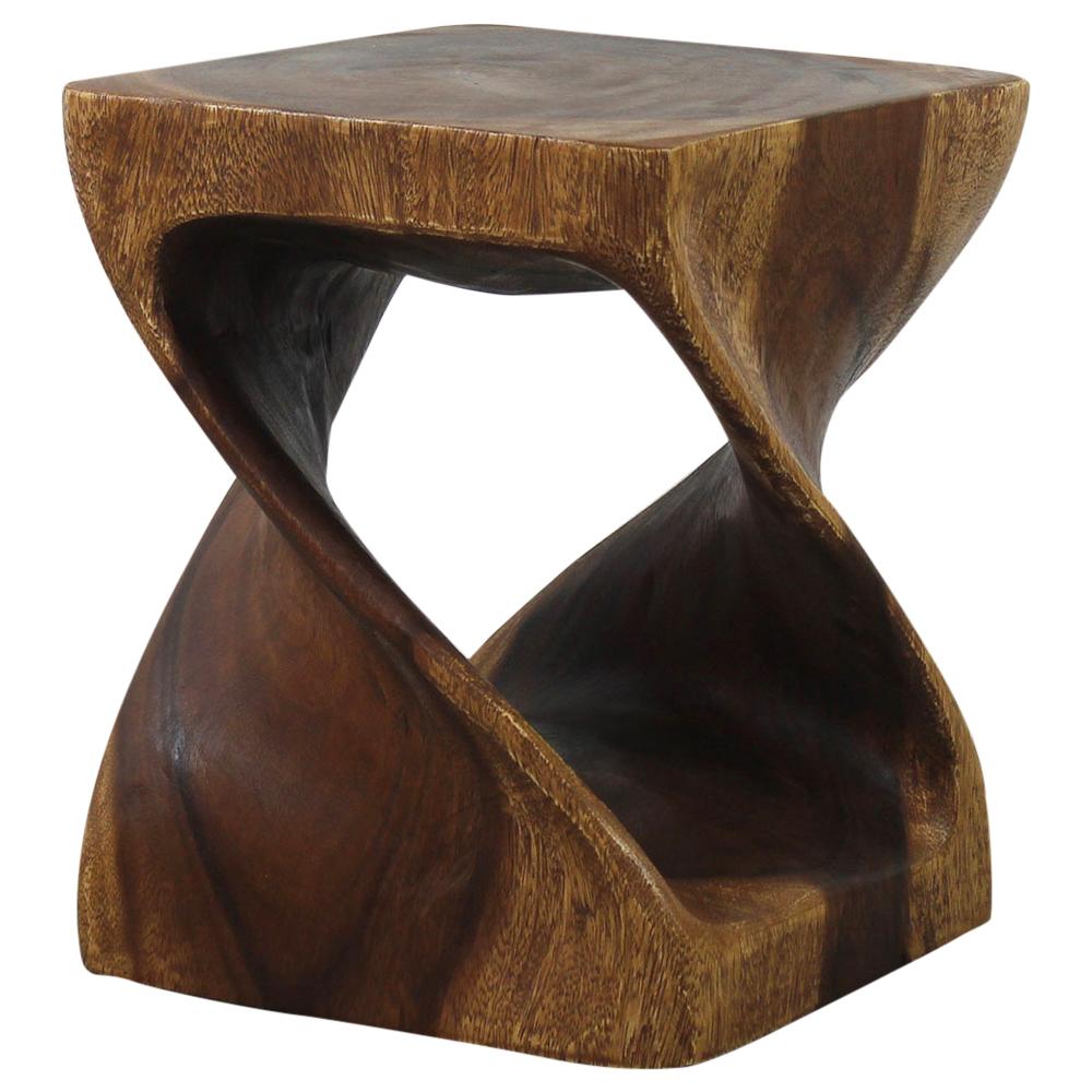 Original Wood Twist Stool Accent Table 10 in SQ x 12 in High Walnut Oil