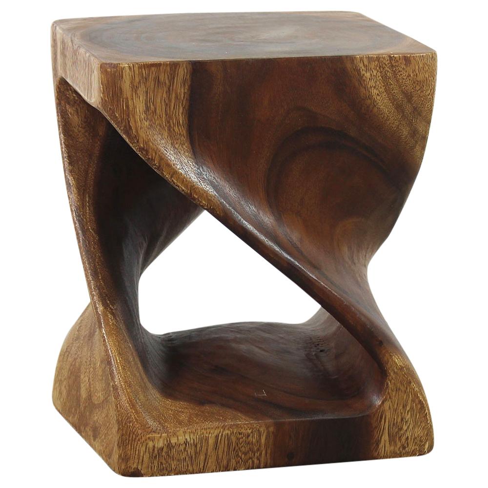 Original Wood Twist Stool Accent Table 10 in SQ x 12 in High Walnut Oil