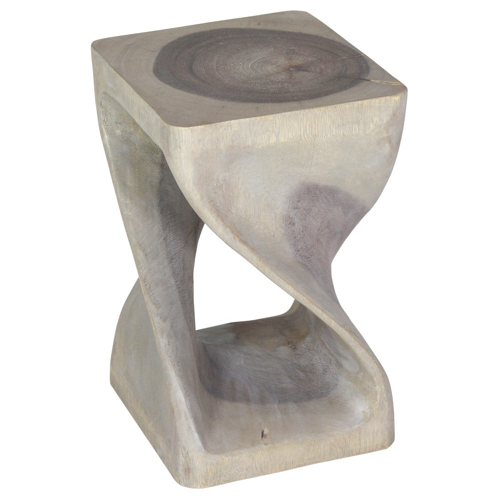 Original Wood Twist Accent Stool 10 X 10 X 16 In High Grey Oil