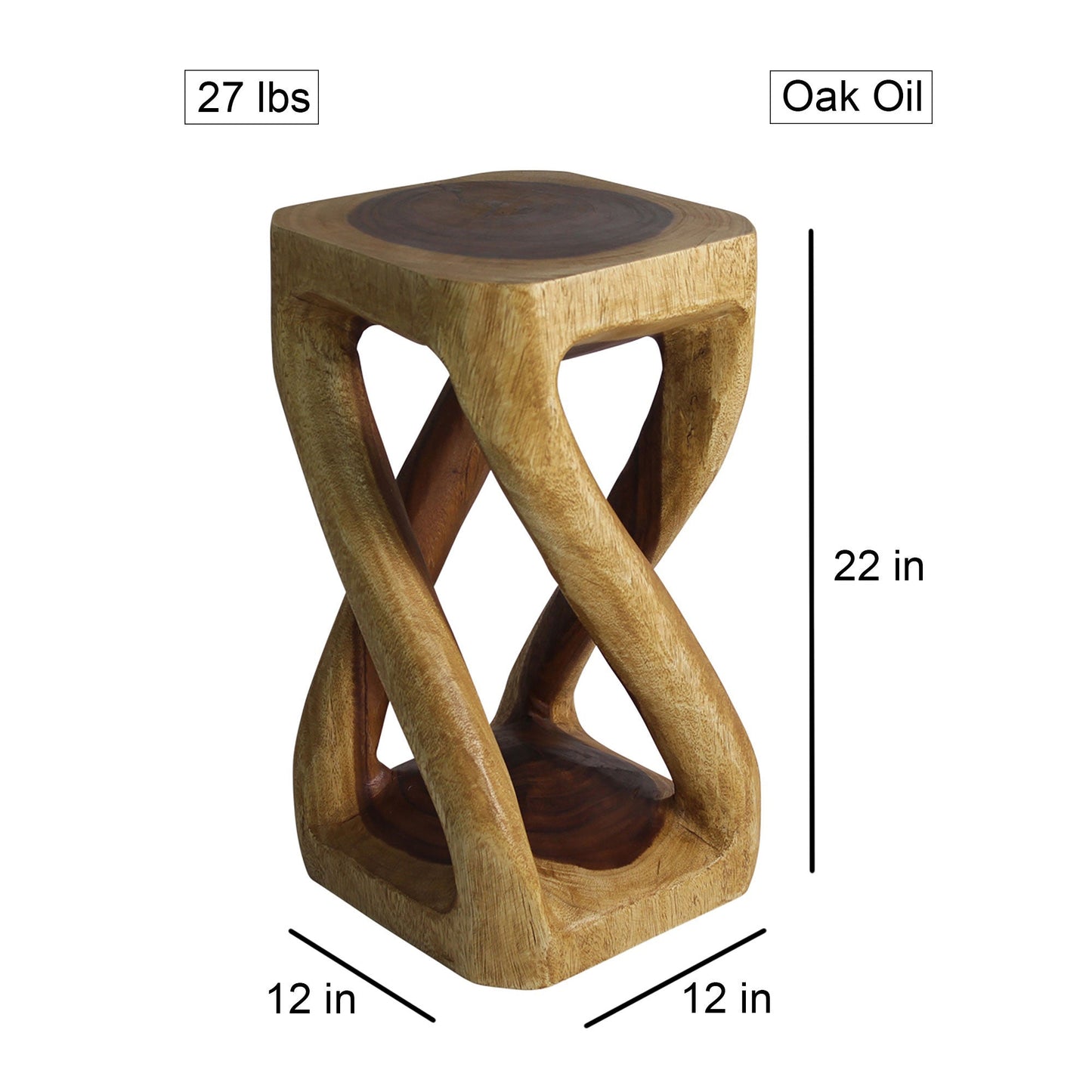 Haussmann® Wood Vine Twist Stool Accent Table 12 in x 22 in H Oak Oil
