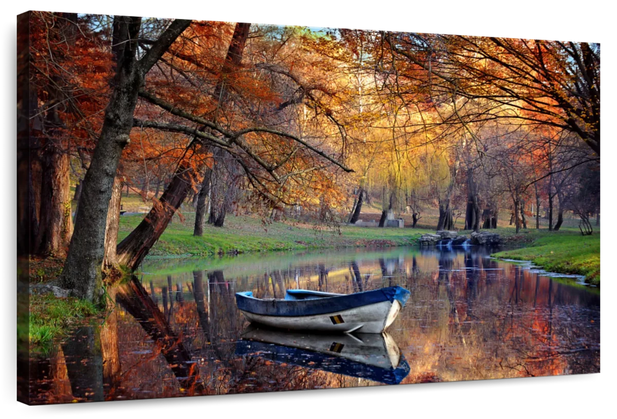 Autumn Lake Boat Wall Art