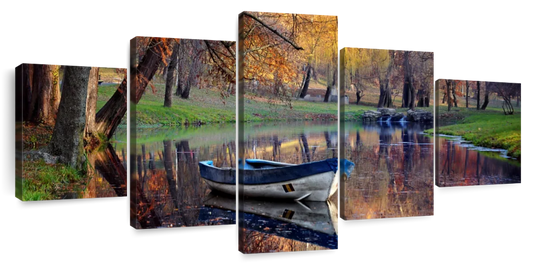 Autumn Lake Boat Wall Art