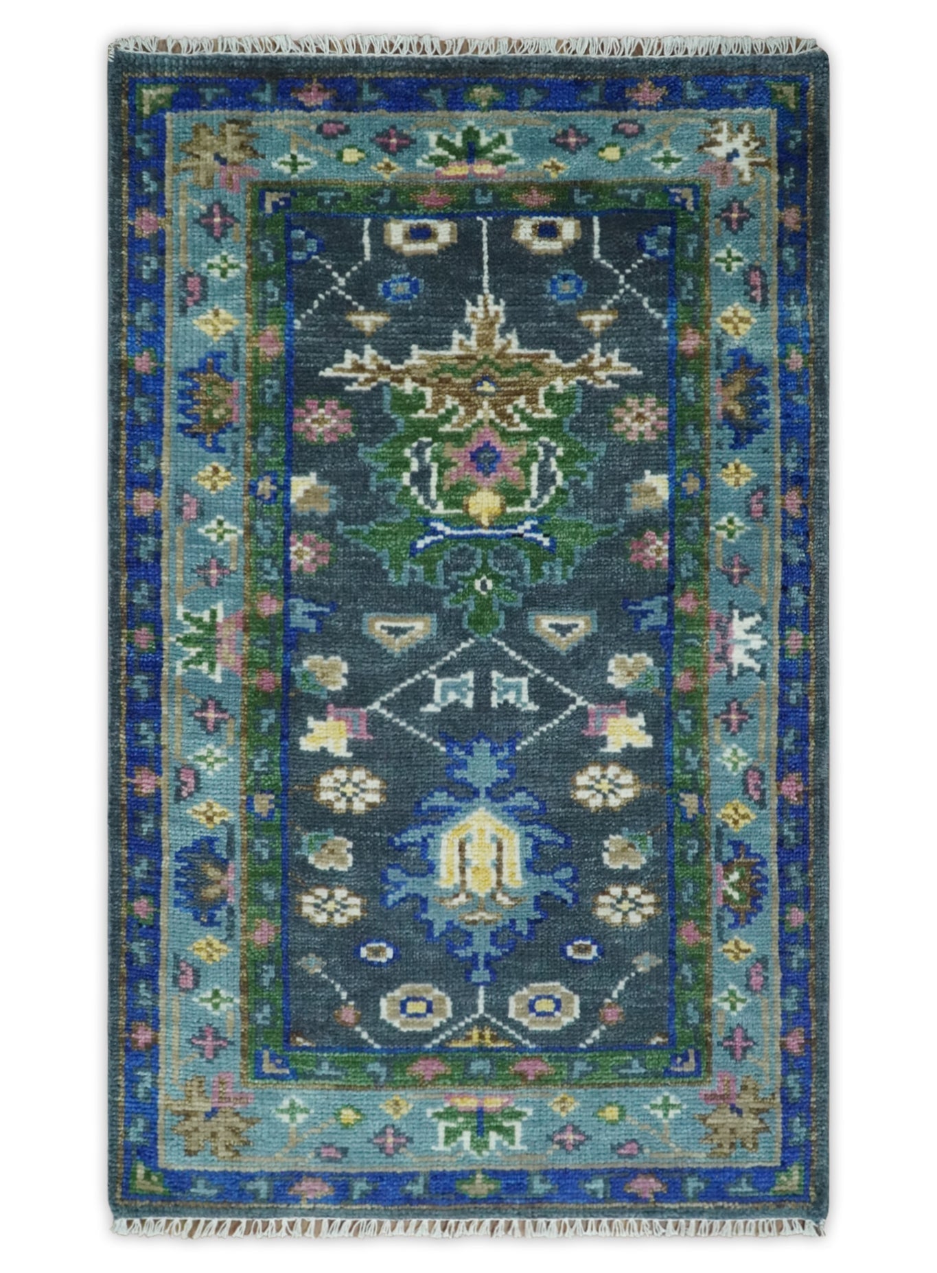 Antique Hand Knotted Green Moss and Blue Traditional Turkish Vintage Oushak Custom Made Wool Area Rug