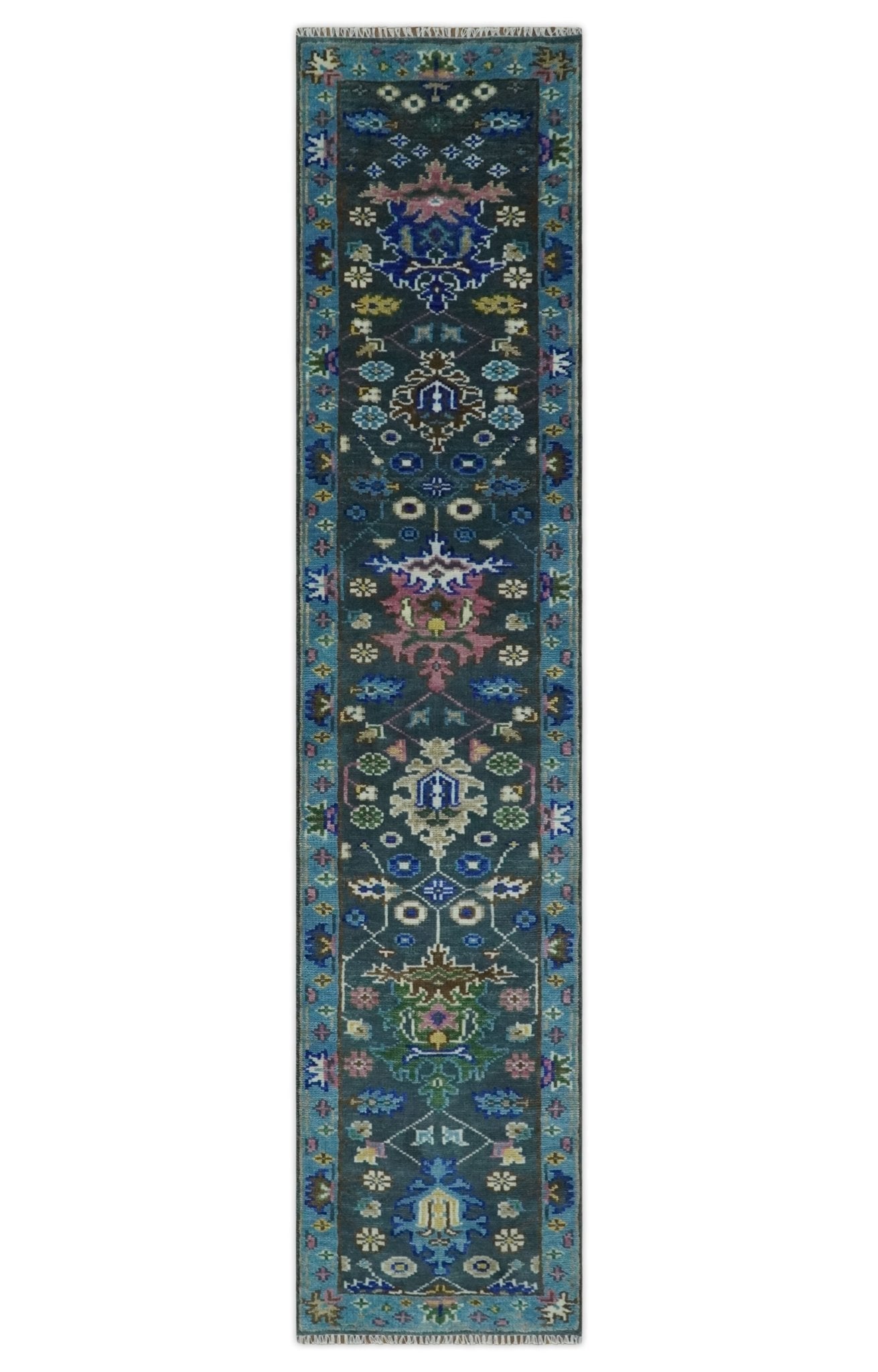 Antique Hand Knotted Green Moss and Blue Traditional Turkish Vintage Oushak Custom Made Wool Area Rug