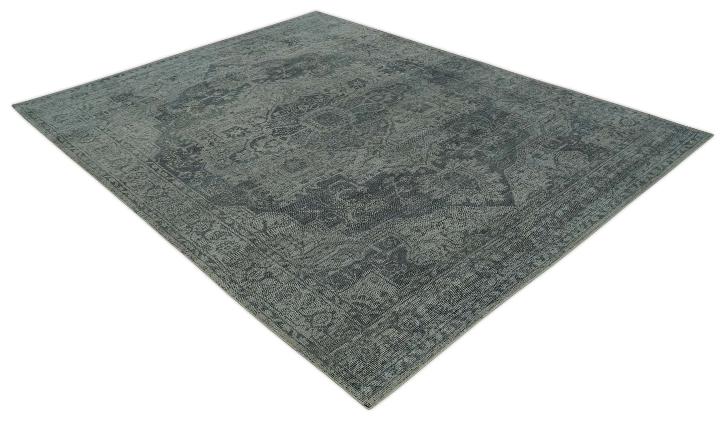 Antique Design Charcoal and Silver Traditional Medallion Custom Made wool Area Rug