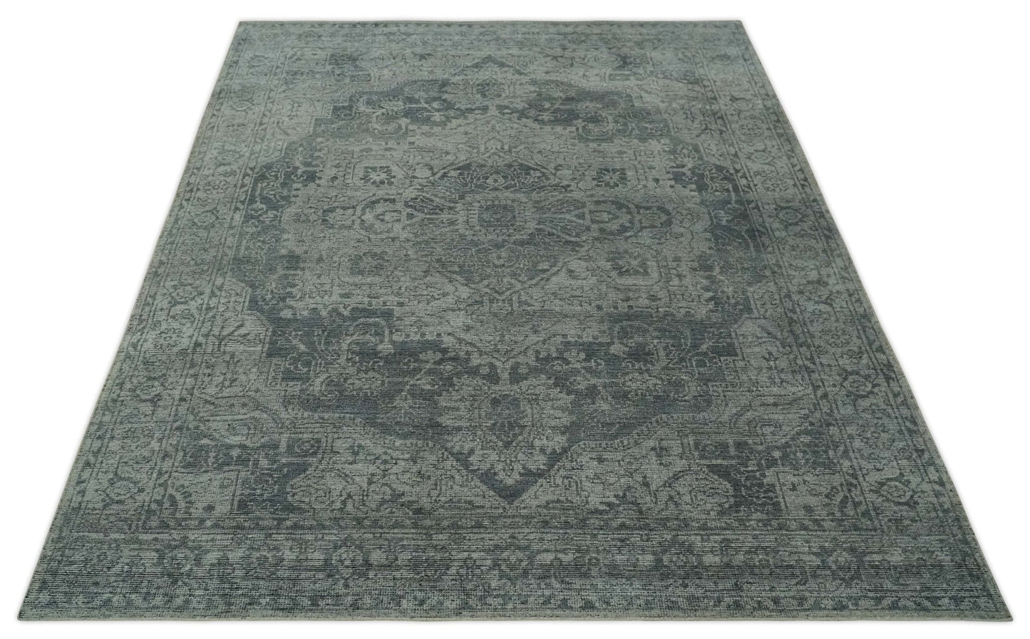 Antique Design Charcoal and Silver Traditional Medallion Custom Made wool Area Rug