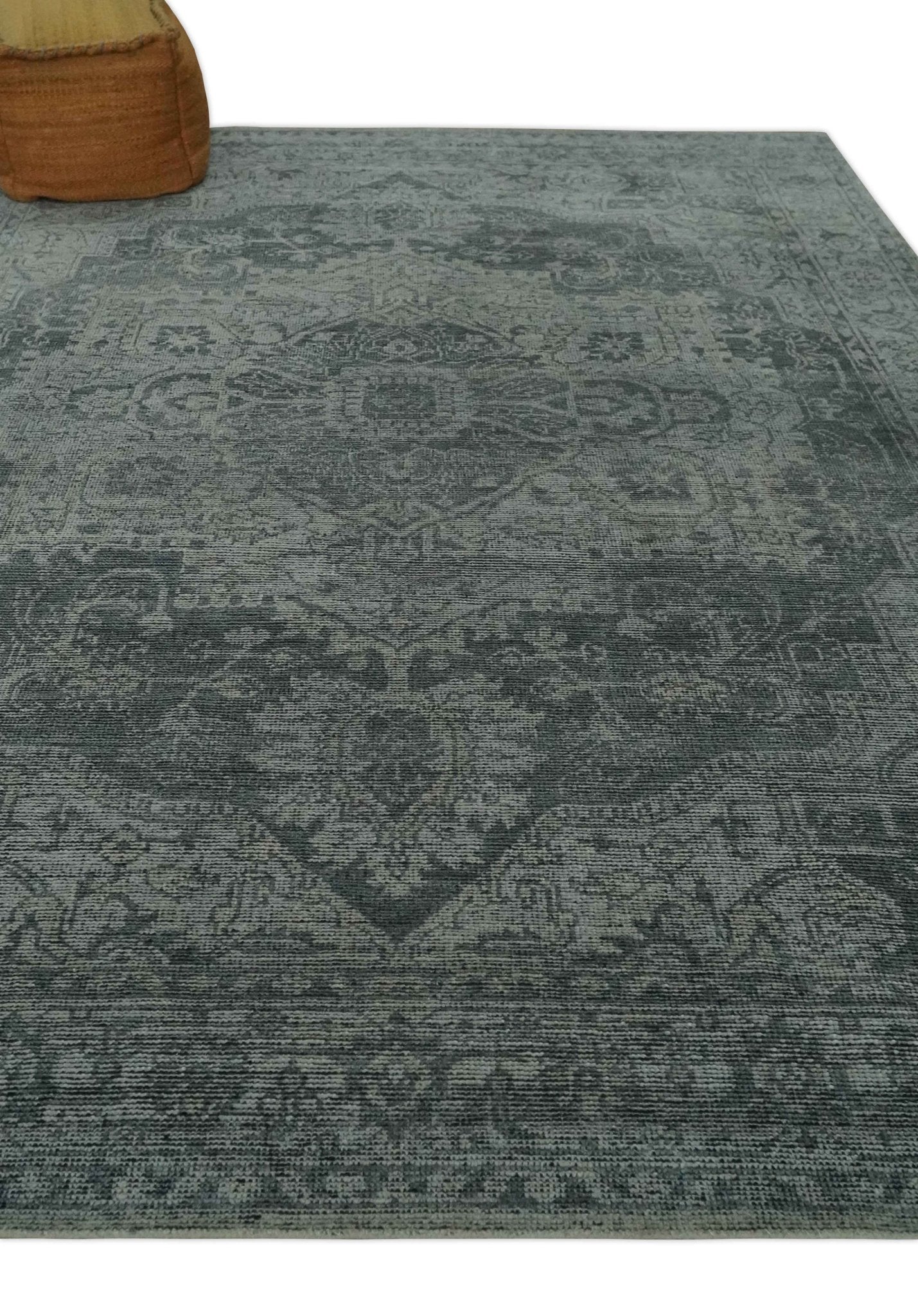 Antique Design Charcoal and Silver Traditional Medallion Custom Made wool Area Rug