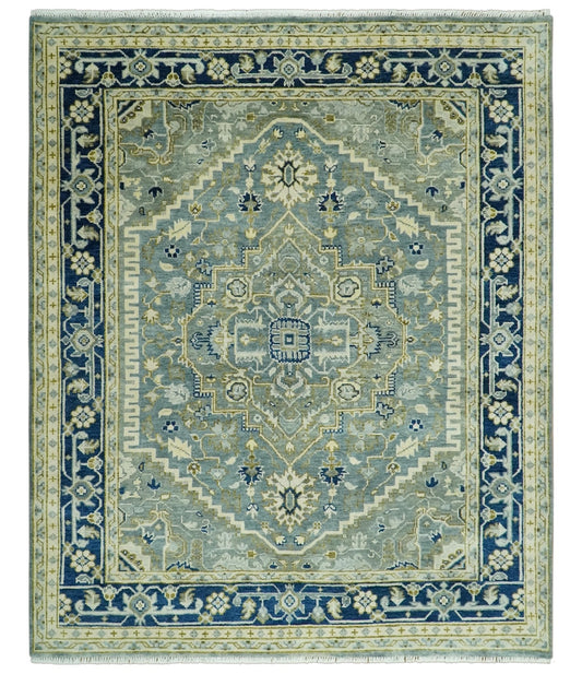 Antique design Gray, Olive and Blue Traditional Hand Knotted Custom Made wool Rug