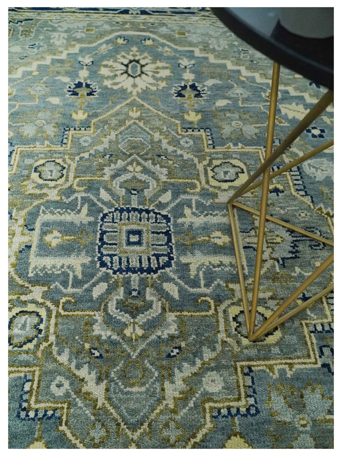 Antique design Gray, Olive and Blue Traditional Hand Knotted Custom Made wool Rug