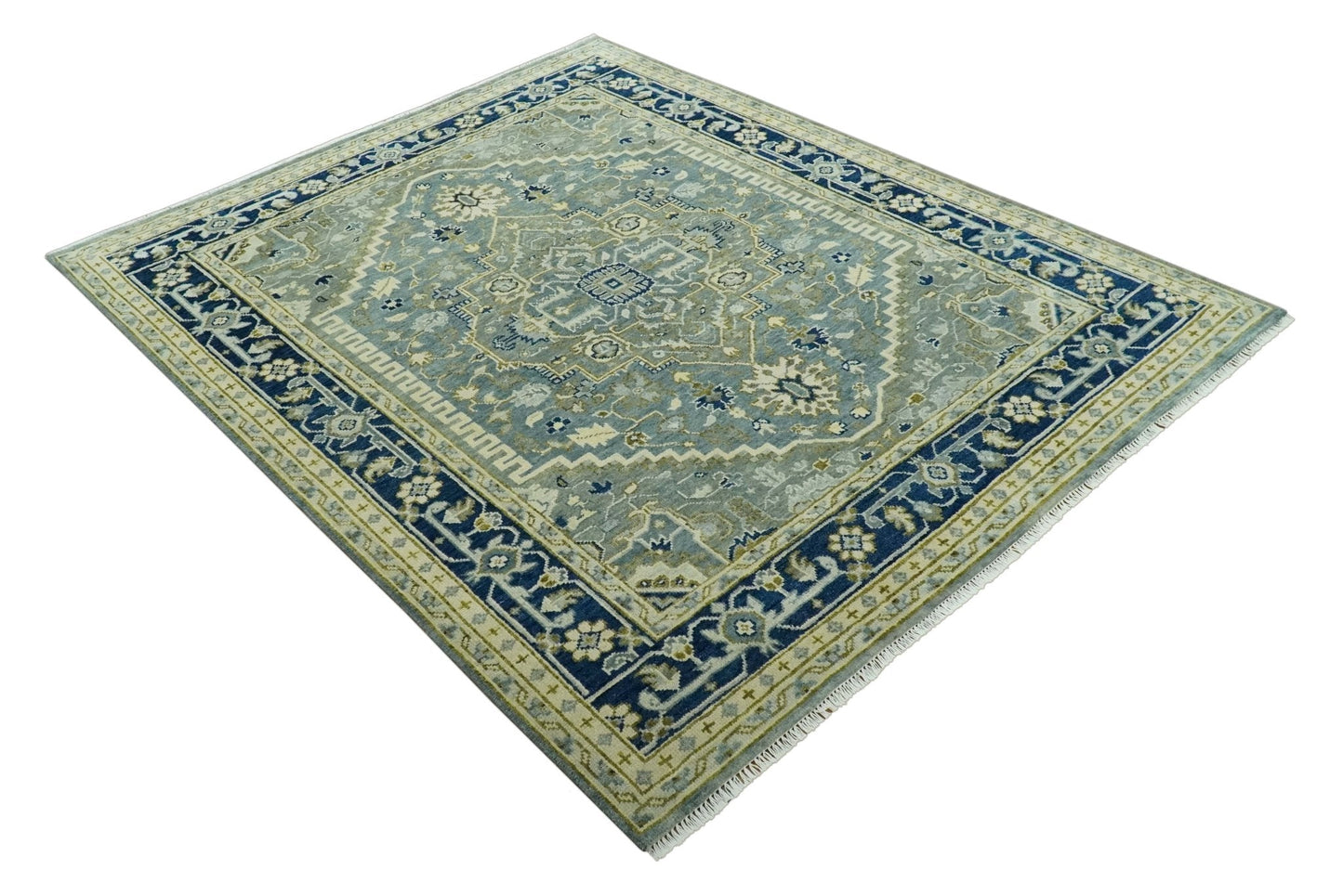 Antique design Gray, Olive and Blue Traditional Hand Knotted Custom Made wool Rug