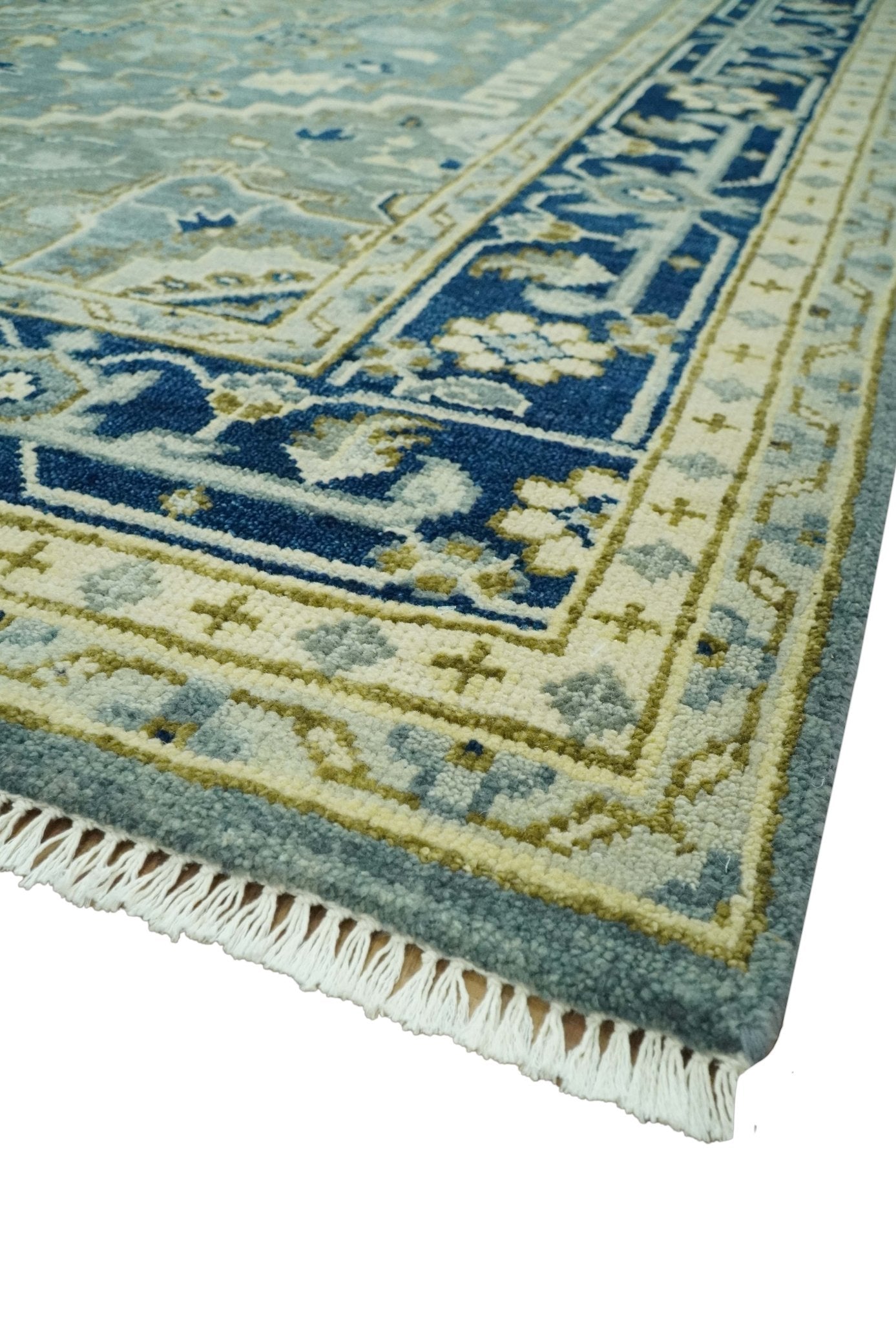 Antique design Gray, Olive and Blue Traditional Hand Knotted Custom Made wool Rug