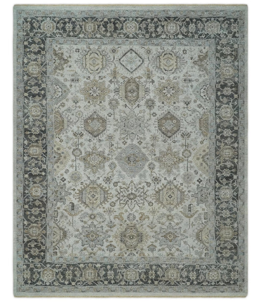 Antique Distressed finished Look Ivory, Charcoal and Beige Custom Made wool Area Rug