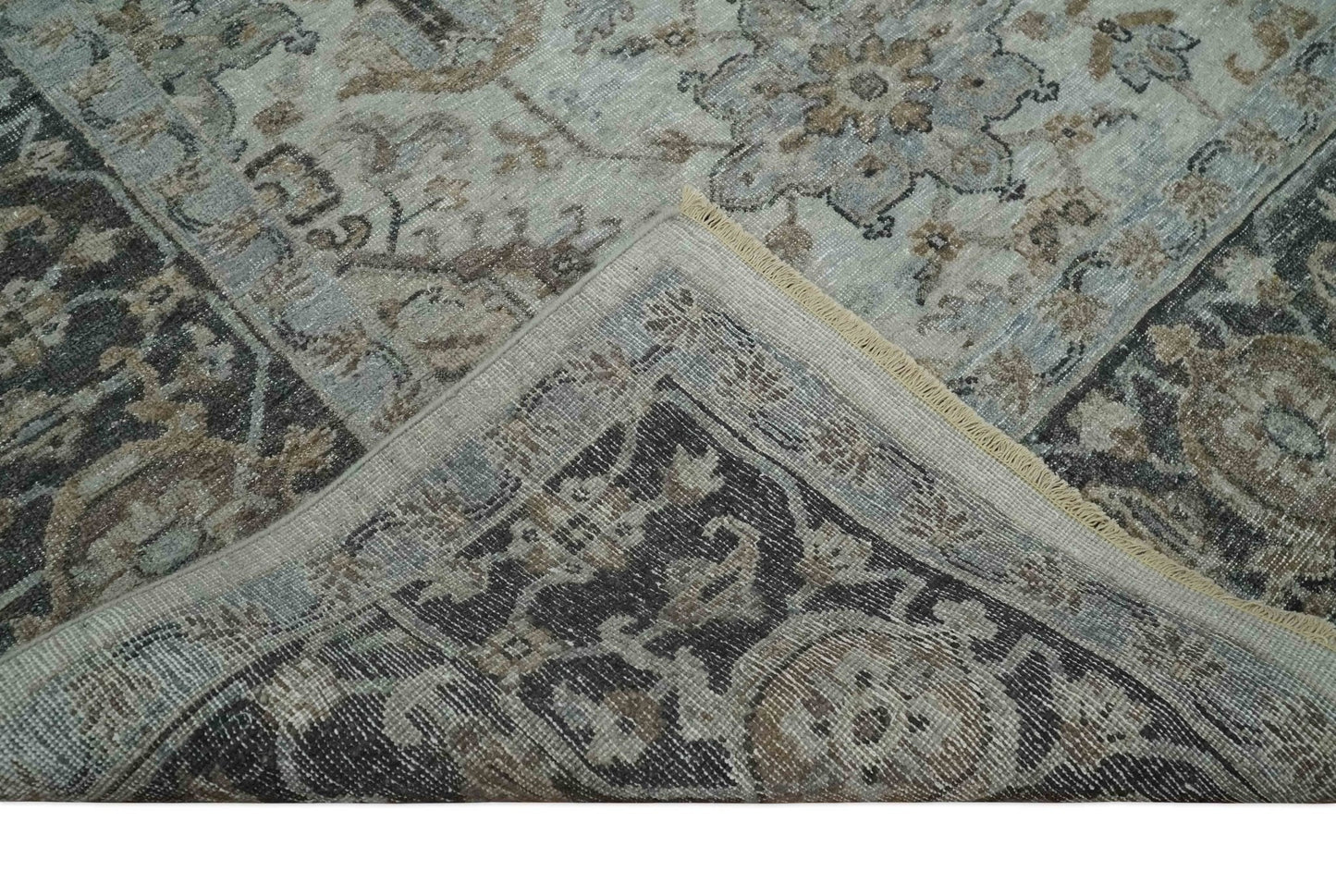 Antique Distressed finished Look Ivory, Charcoal and Beige Custom Made wool Area Rug