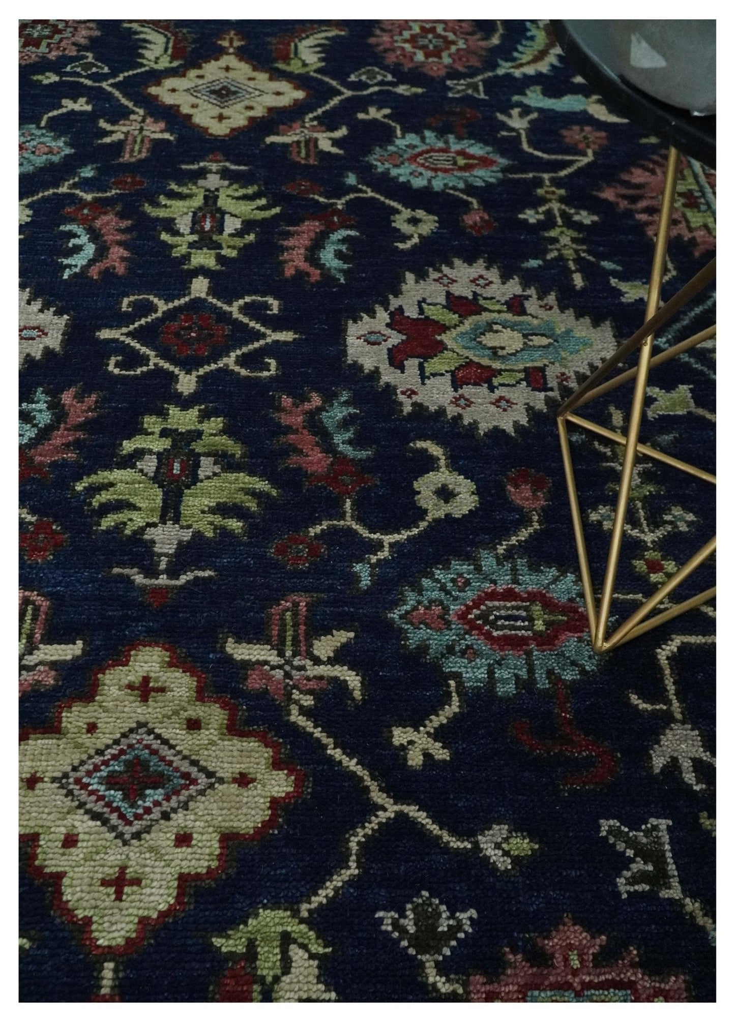 Antique Hand Knotted Blue, Beige and Rust Traditional Oriental Oushak Custom Made Wool Area Rug