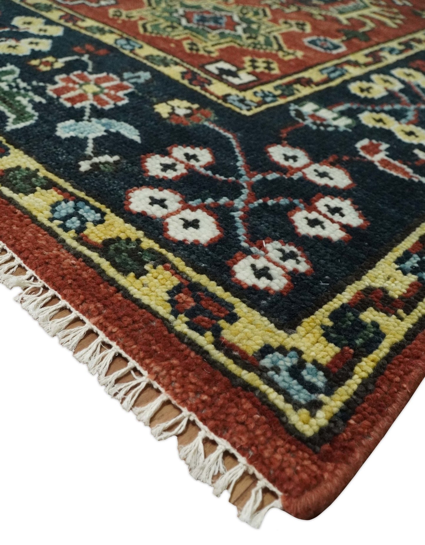 Antique Hand Knotted Brown and Blue Traditional Vintage Style Oushak Custom Made Wool Area Rug