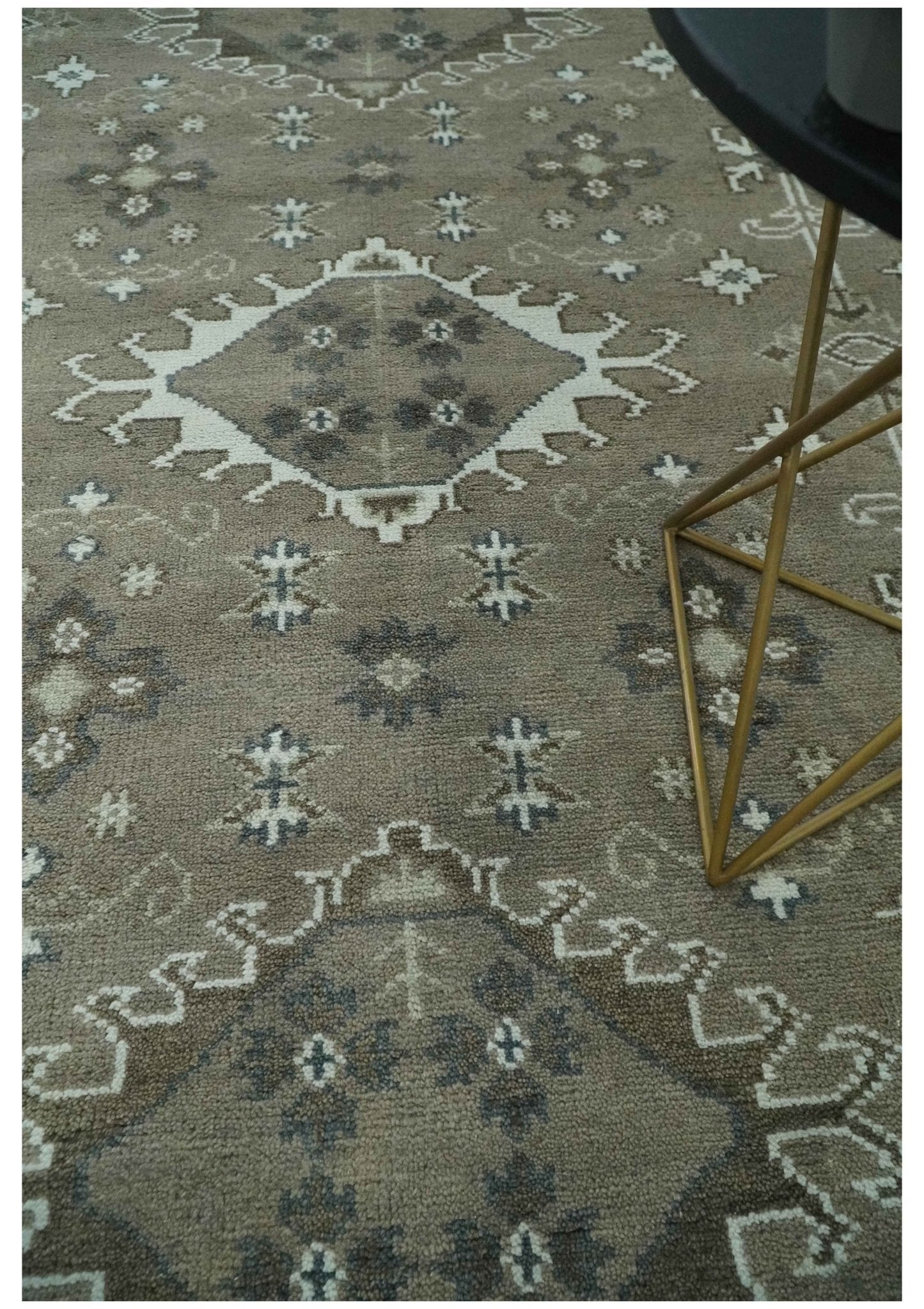 Antique look Grayish-Green and Ivory Hand Knotted Traditional Heriz Custom Made wool Area Rug