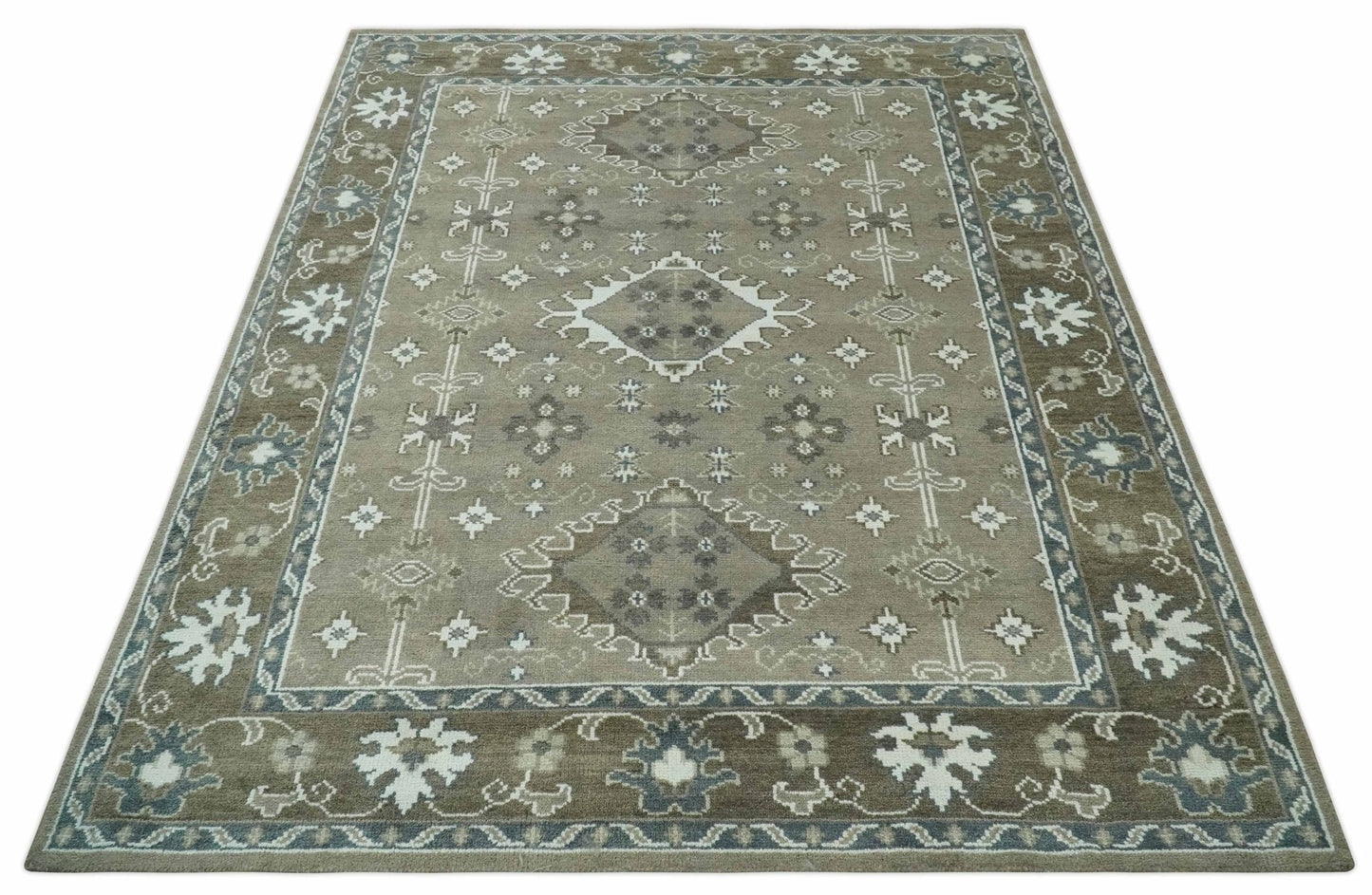 Antique look Grayish-Green and Ivory Hand Knotted Traditional Heriz Custom Made wool Area Rug