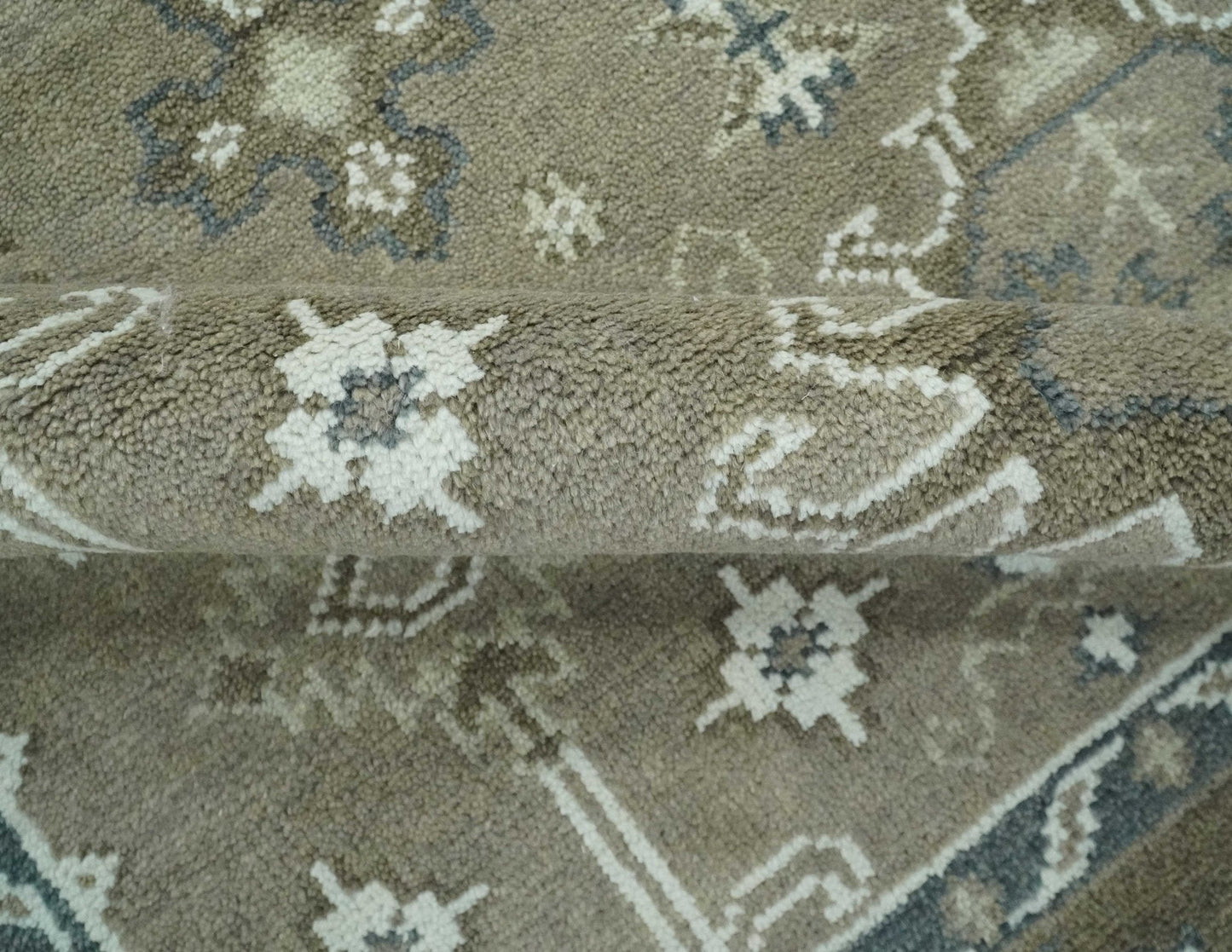 Antique look Grayish-Green and Ivory Hand Knotted Traditional Heriz Custom Made wool Area Rug