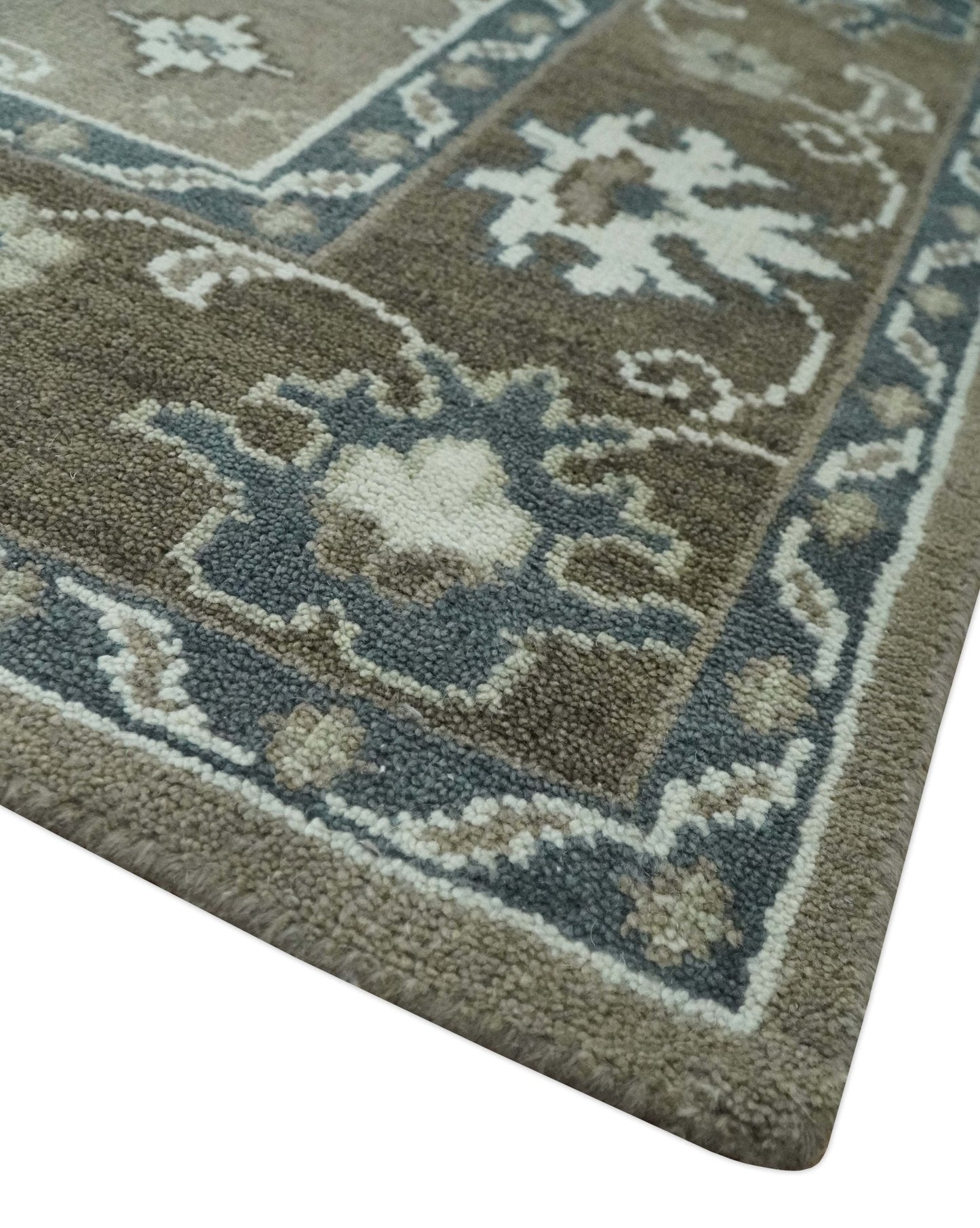 Antique look Grayish-Green and Ivory Hand Knotted Traditional Heriz Custom Made wool Area Rug