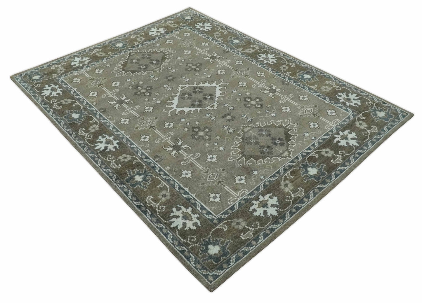 Antique look Grayish-Green and Ivory Hand Knotted Traditional Heriz Custom Made wool Area Rug