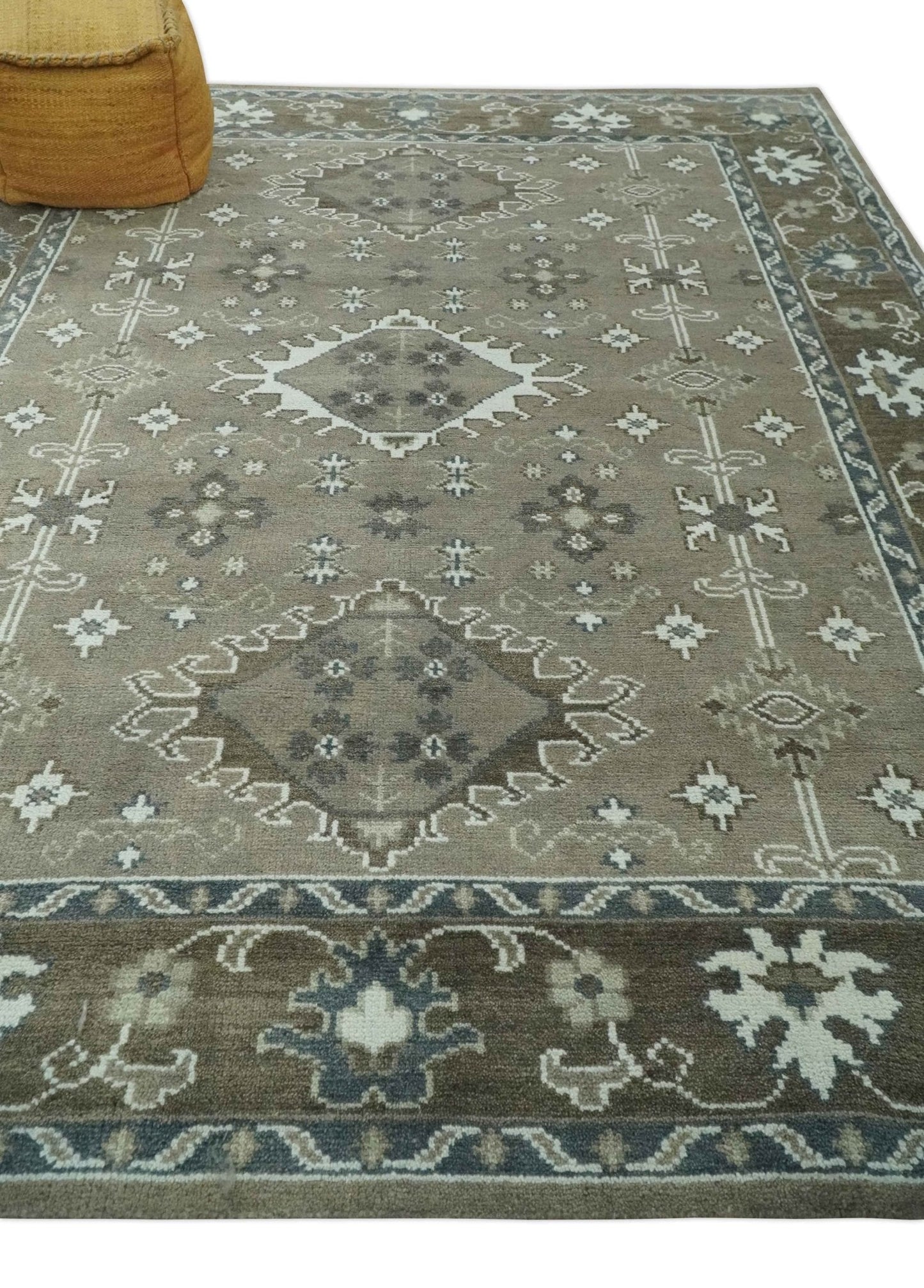 Antique look Grayish-Green and Ivory Hand Knotted Traditional Heriz Custom Made wool Area Rug