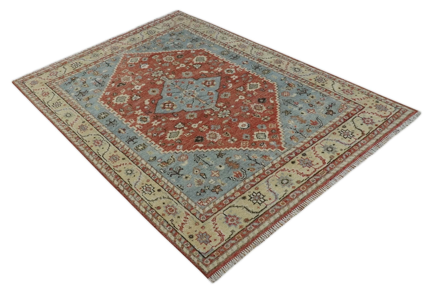 Antique look Traditional Floral Gray, Rust and Beige Hand knotted Heriz Custom Made wool Area Rug