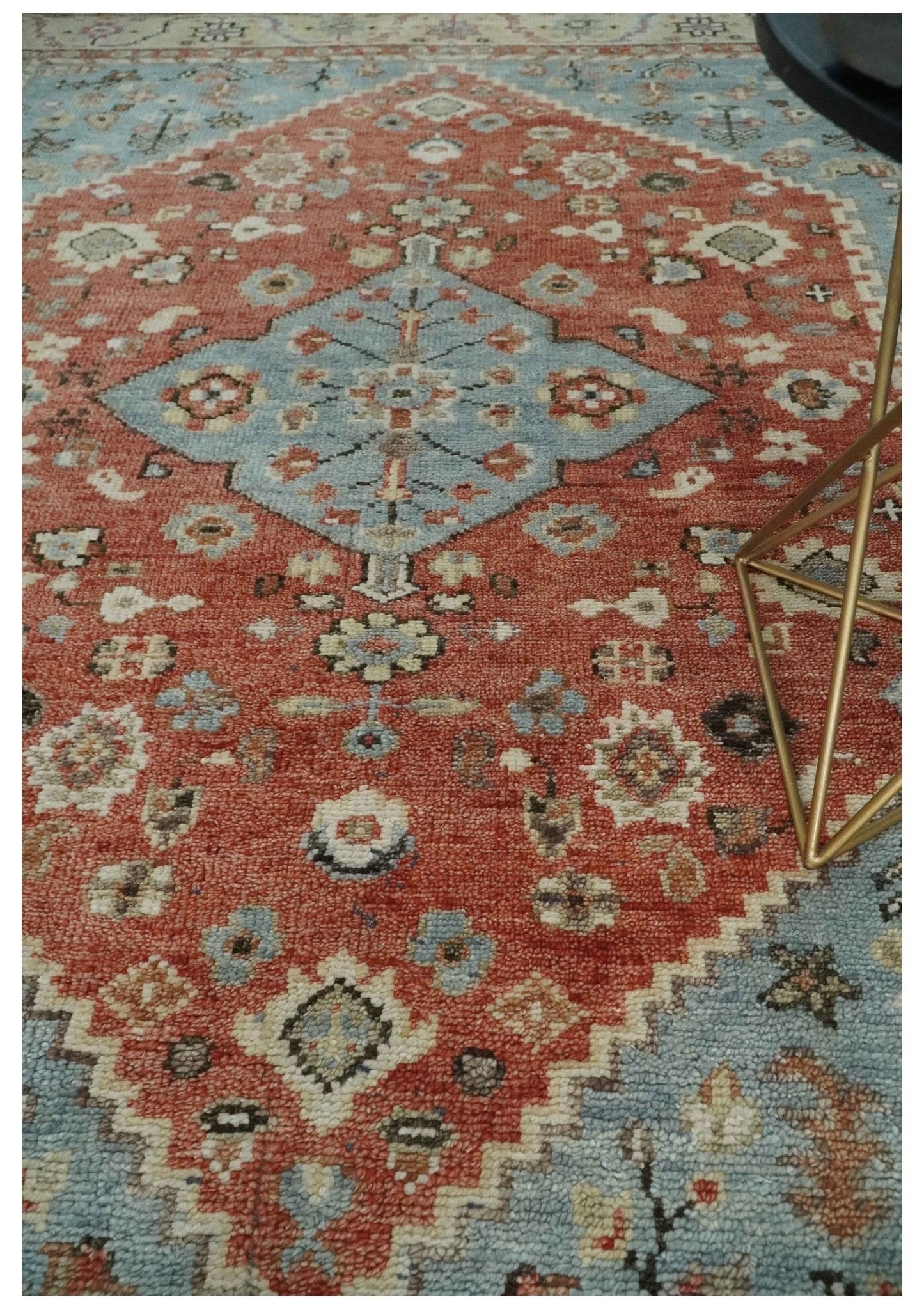 Antique look Traditional Floral Gray, Rust and Beige Hand knotted Heriz Custom Made wool Area Rug