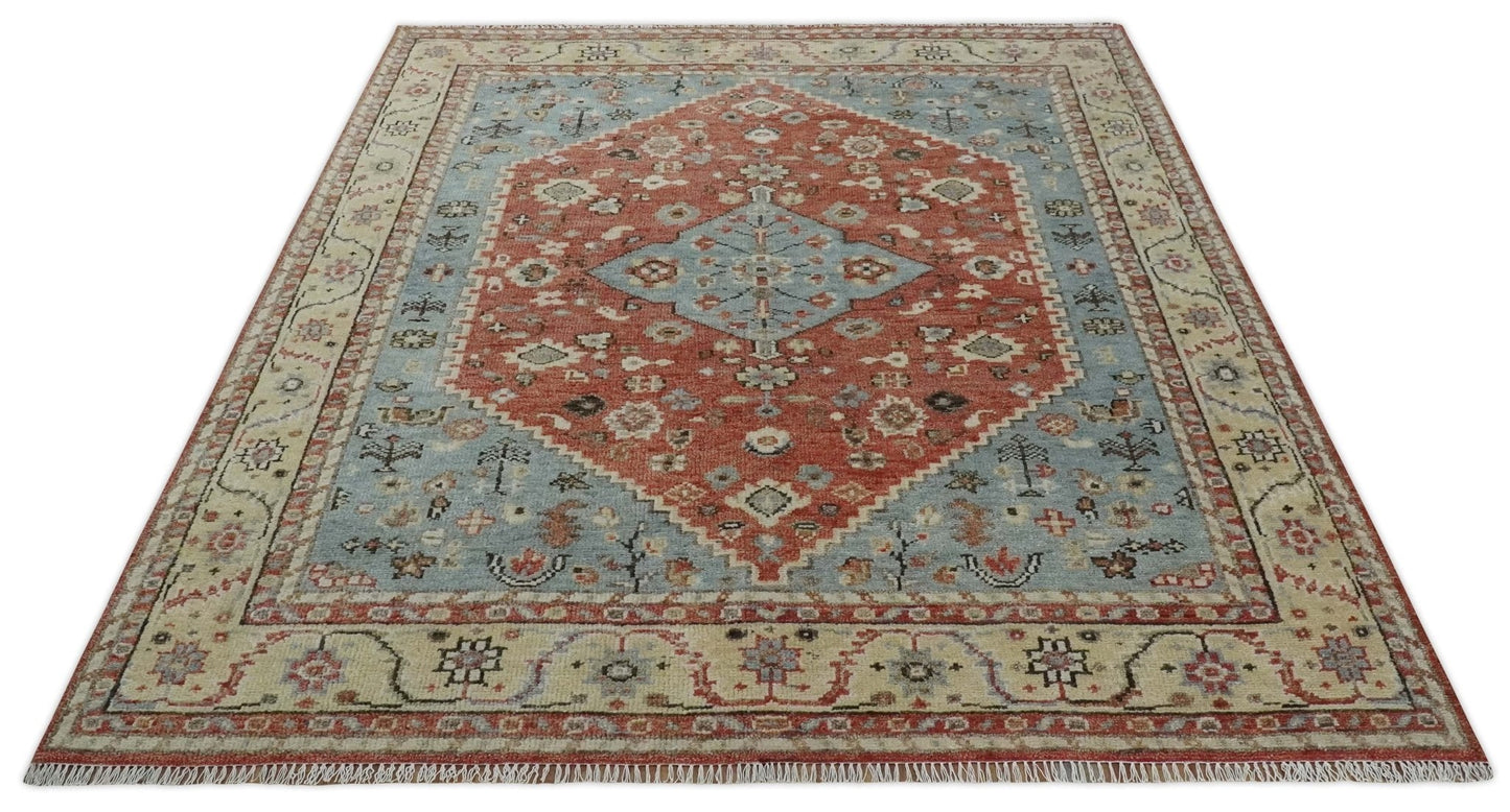 Antique look Traditional Floral Gray, Rust and Beige Hand knotted Heriz Custom Made wool Area Rug