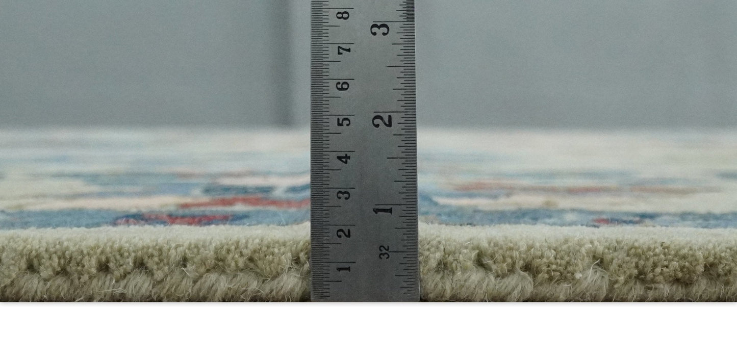 Hand Tufted Beige, Blue and Peach Traditional Oushak Custom Made wool Area Rug, Kids, Living Room and Bedroom Rug