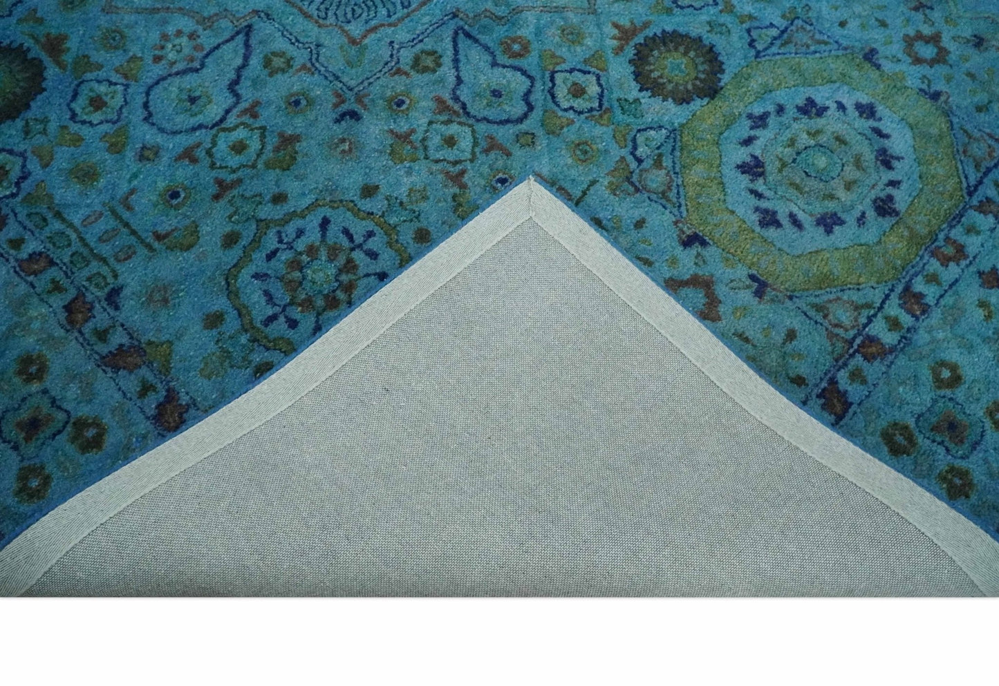 Antique look Traditional Mamluk design Hand Tufted Blue Overdyed Custom Made Wool Area Rug