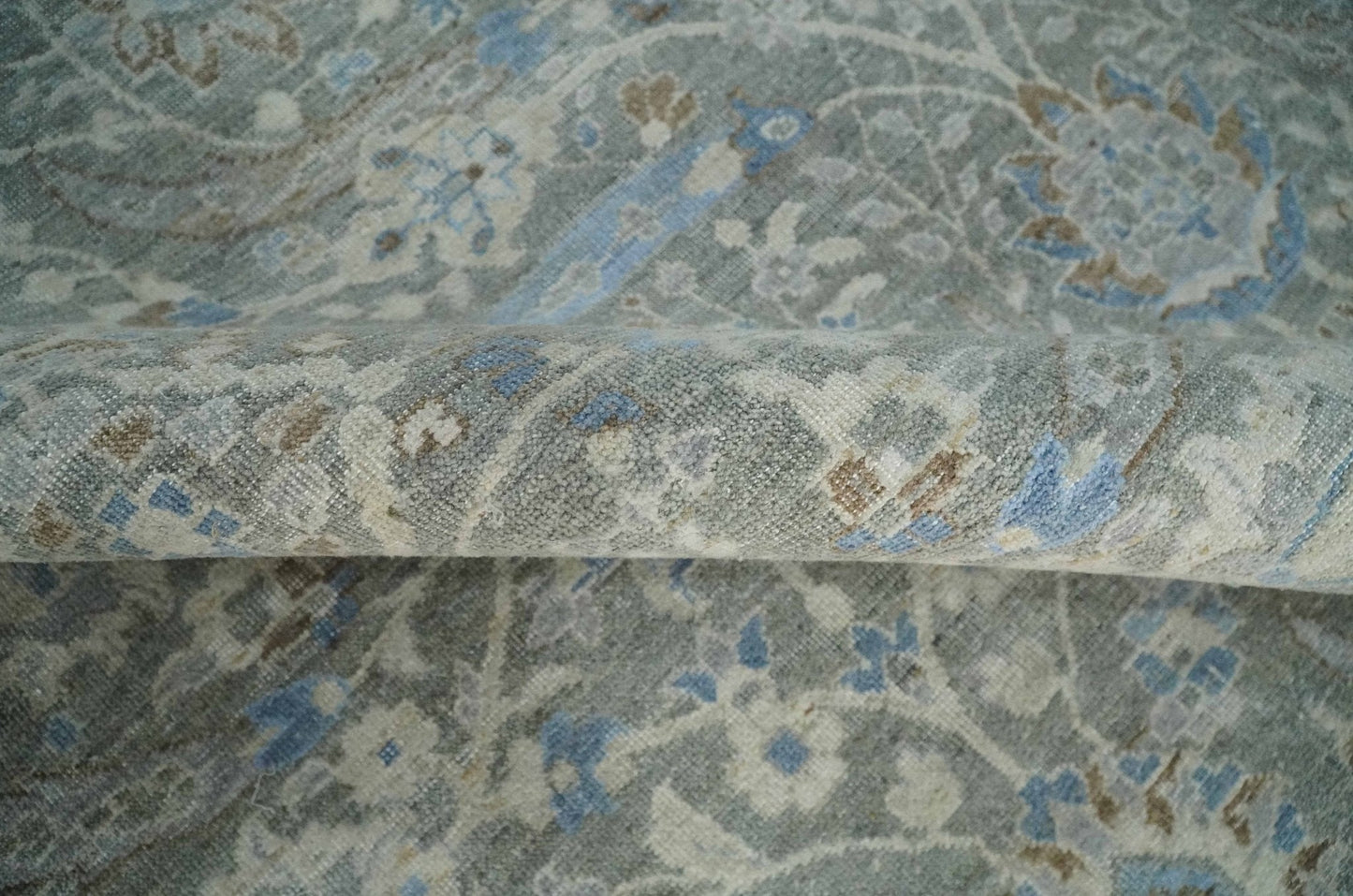 Antique Style Blue, Gray and Beige Hand knotted Classic Distressed Finished Custom Made wool Area Rug