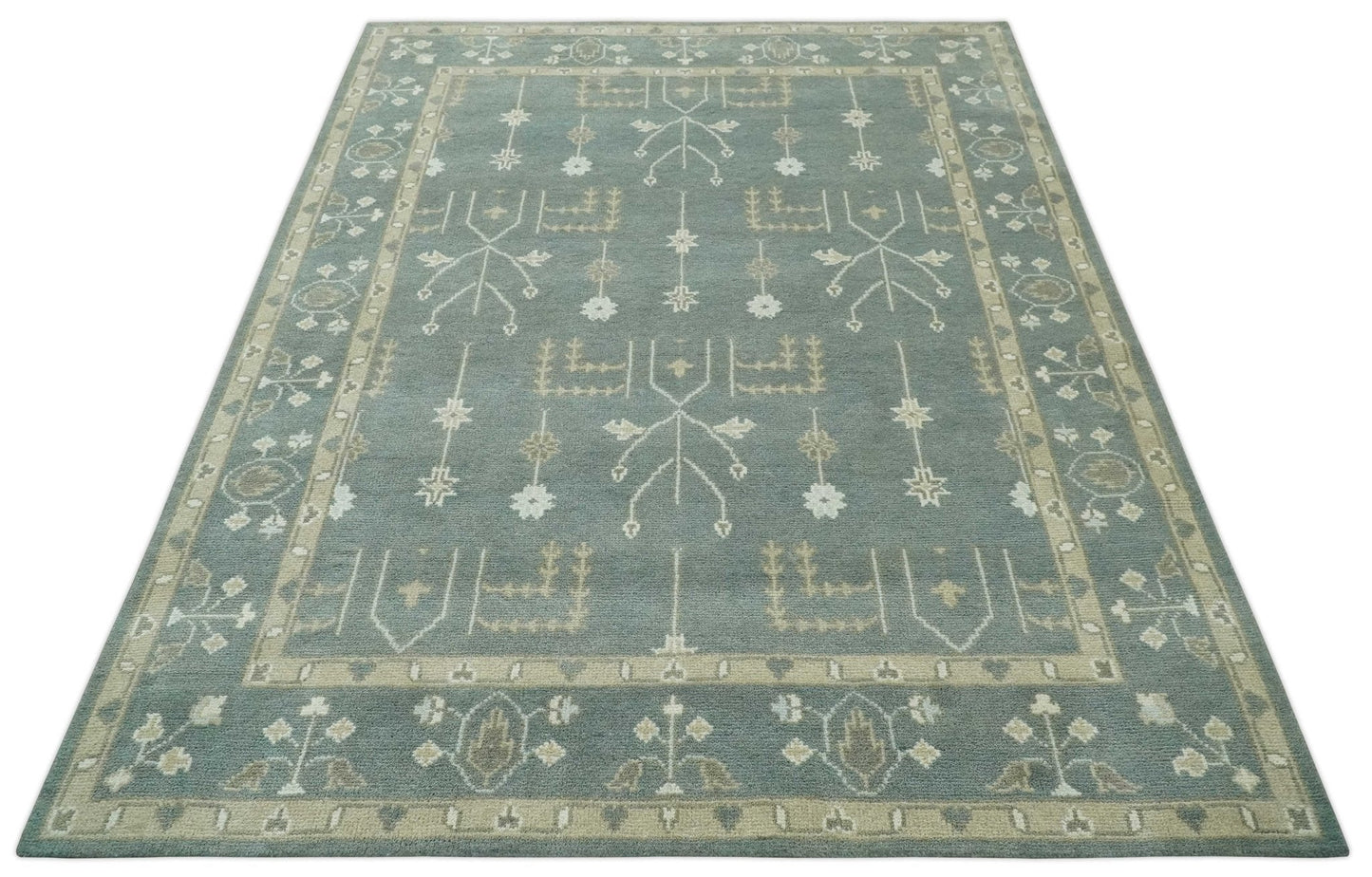 Antique Style Tree of life Gray, Beige and Silver Traditional Hand Knotted Custom Made wool Area Rug