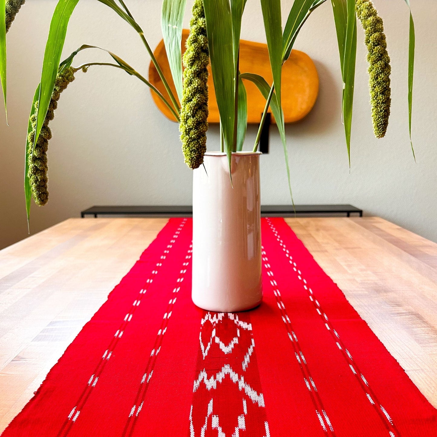 Serpentine Ikat Woven Table Runner - Cherry