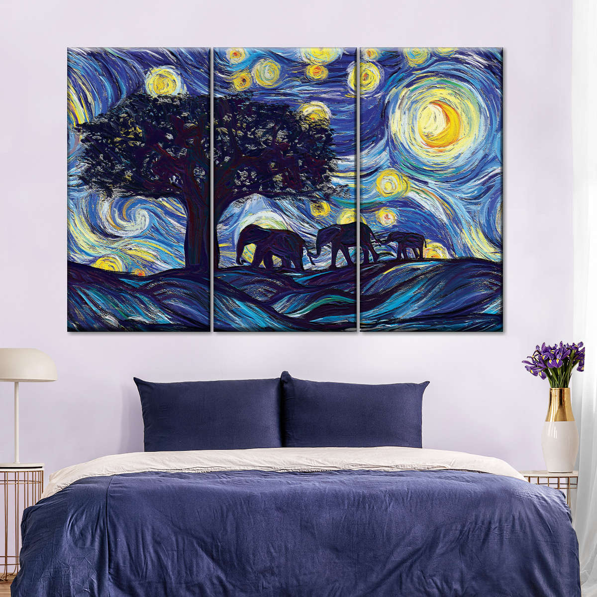 Elephant Family Starry Night Wall Art