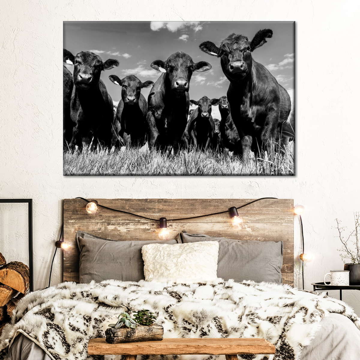 Monochrome Angus Cows Wall Art