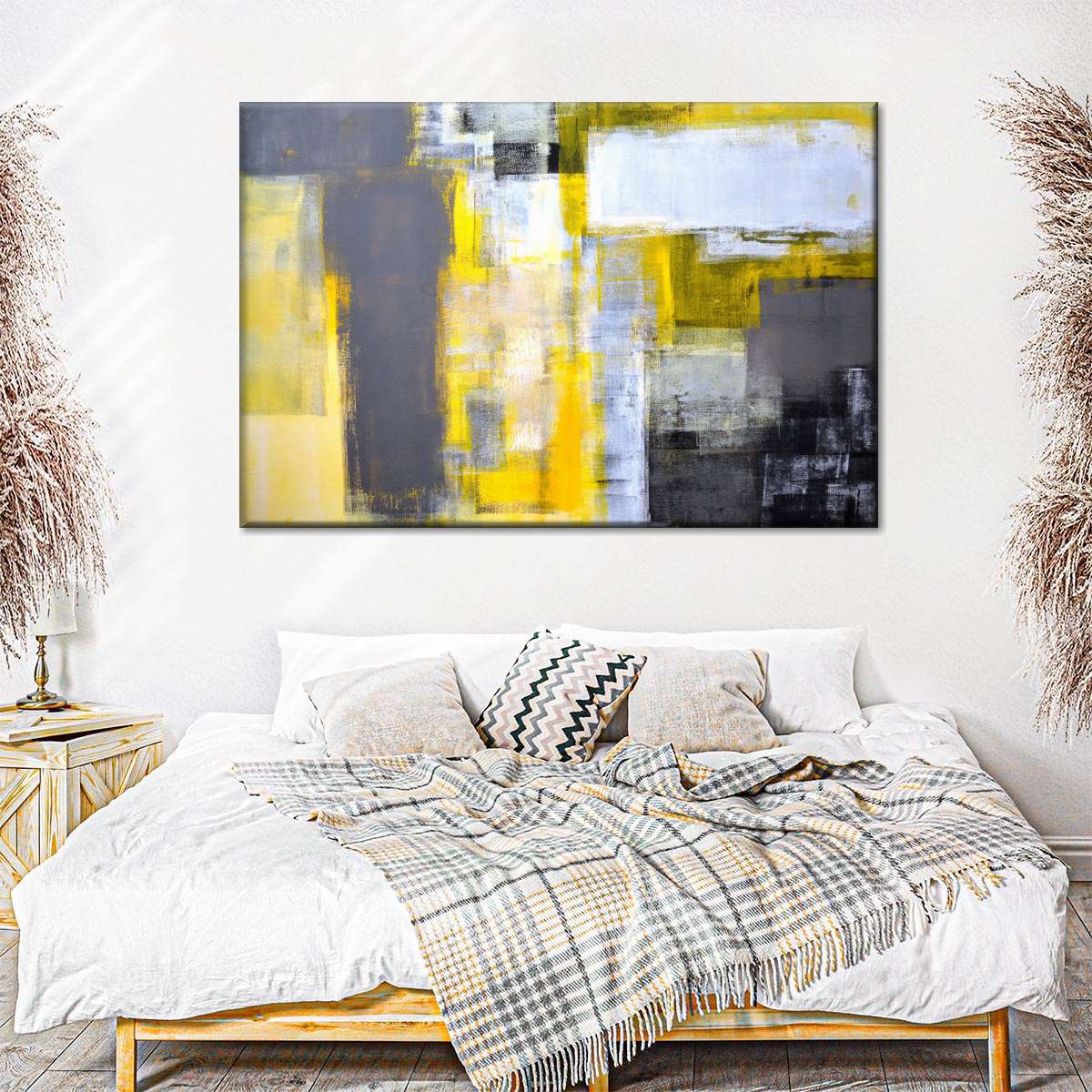 Yellow On Gray Abstract Wall Art