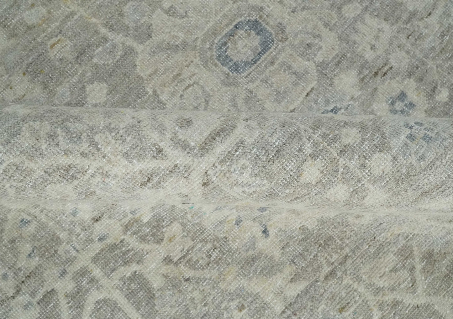 Beige and Silver Custom Made Antique Style Distressed Finished Low Pile wool Area Rug