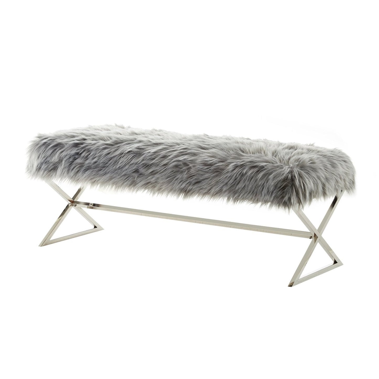 Aurora Faux Fur X-Leg Bench