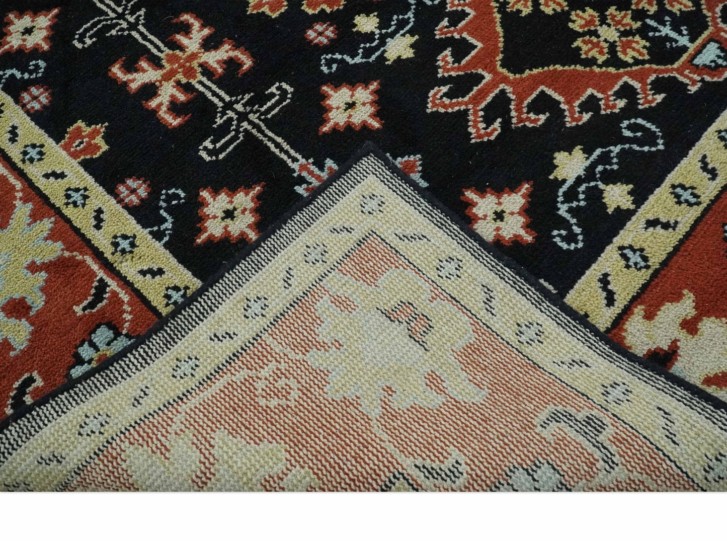 Black, Rust and Beige Traditional Oriental Hand Knotted Custom Made Wool Area Rug