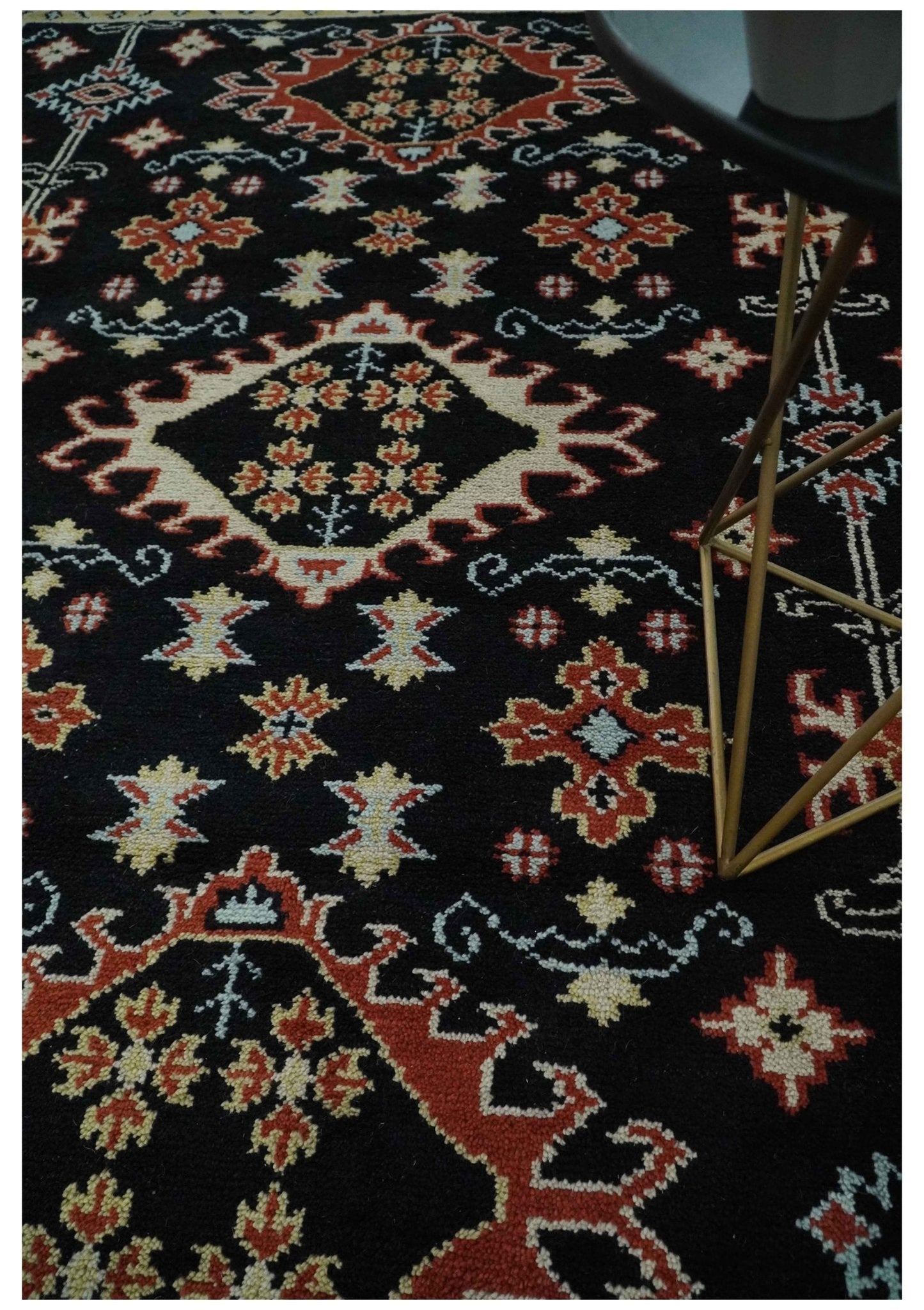 Black, Rust and Beige Traditional Oriental Hand Knotted Custom Made Wool Area Rug