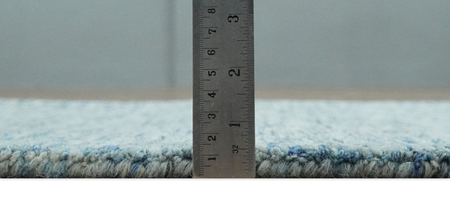 Custom Made Blue and Ivory Shaded Solid Wool Hand Woven Layering Area Rug