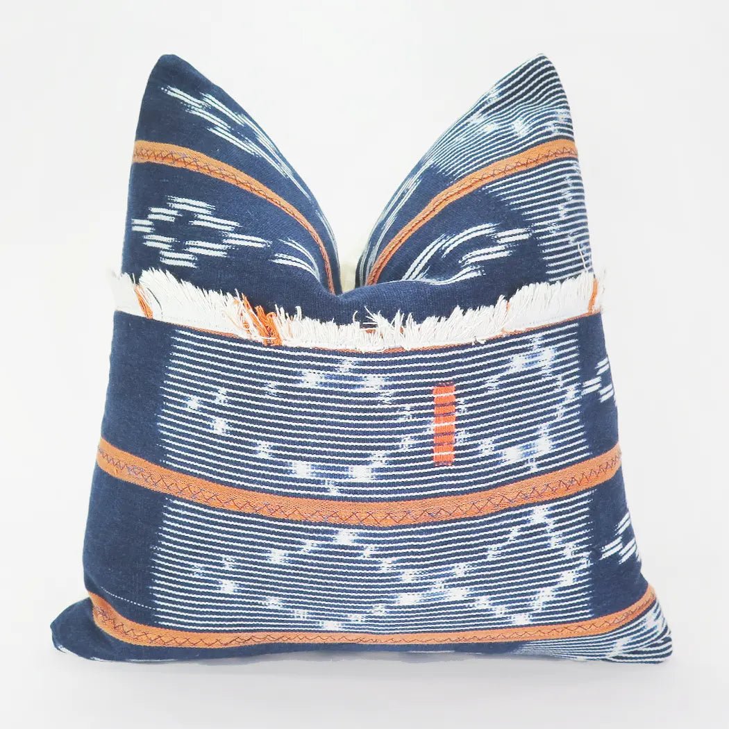 Blue and Orange Striped Throw Pillow