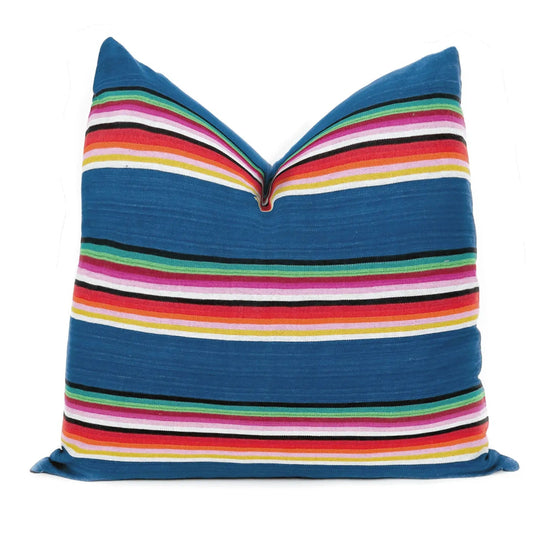 Rainbow Blue Striped Accent Throw Pillow