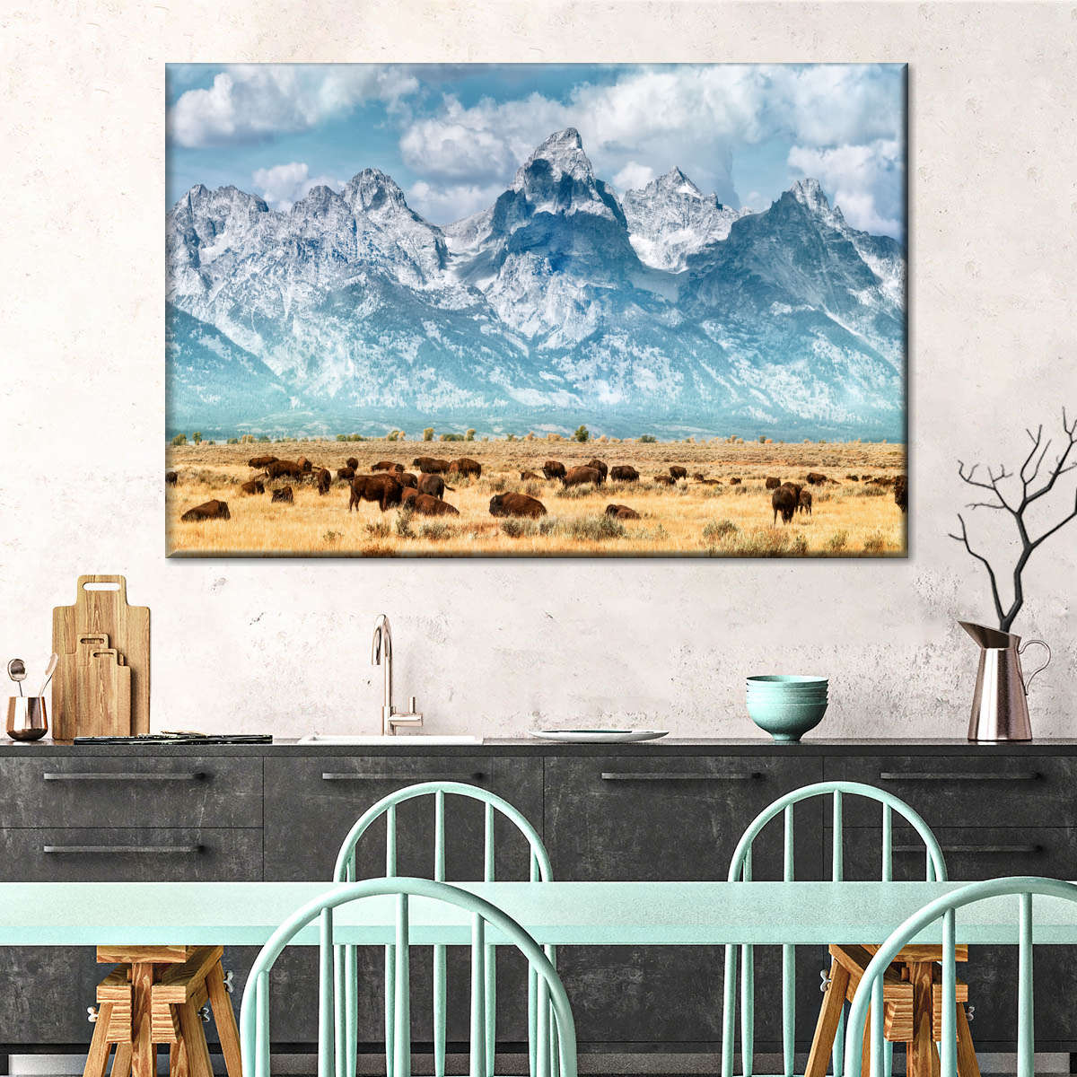 Bison Herd In Grand Teton Wall Art