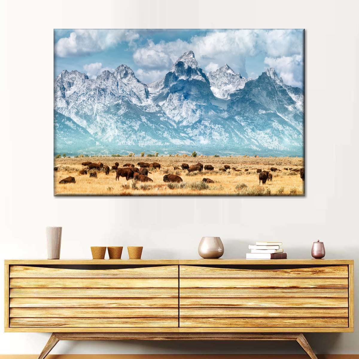 Bison Herd In Grand Teton Wall Art