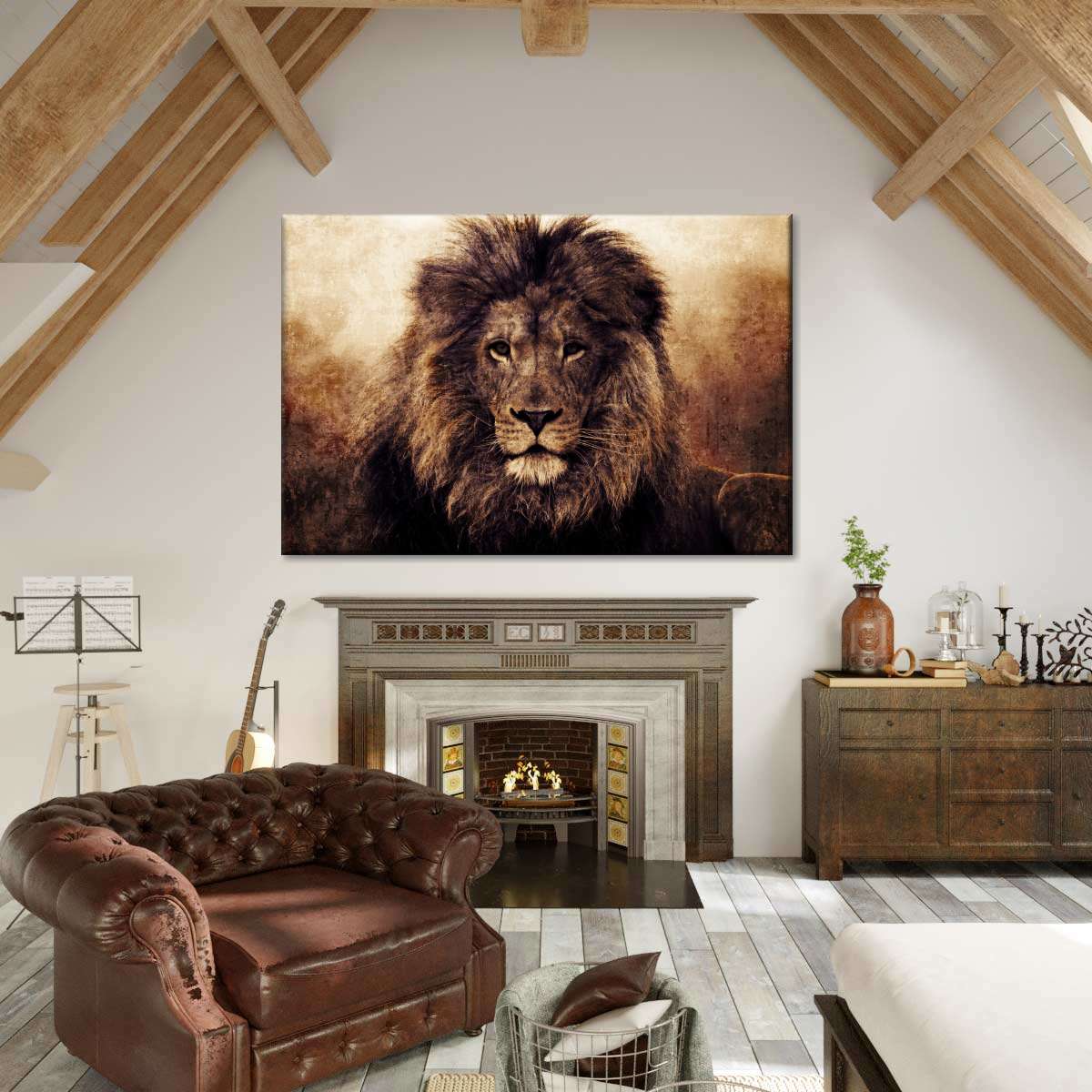 Grunge Lion Head Wall Art